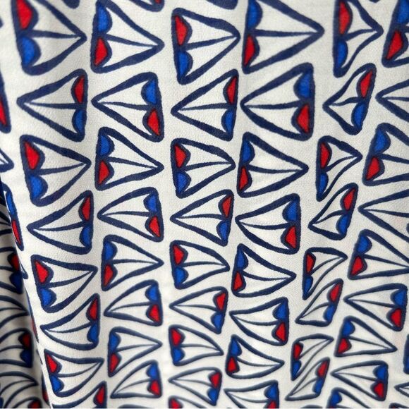 Tucker Camisole Silk Crepe Top Size P Geometric White Blue Red Nautical 38” Bust - Picture 3 of 6